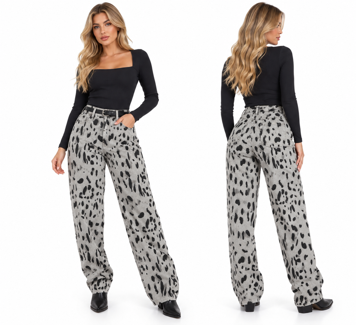Jeans Wide Leg Animal Print