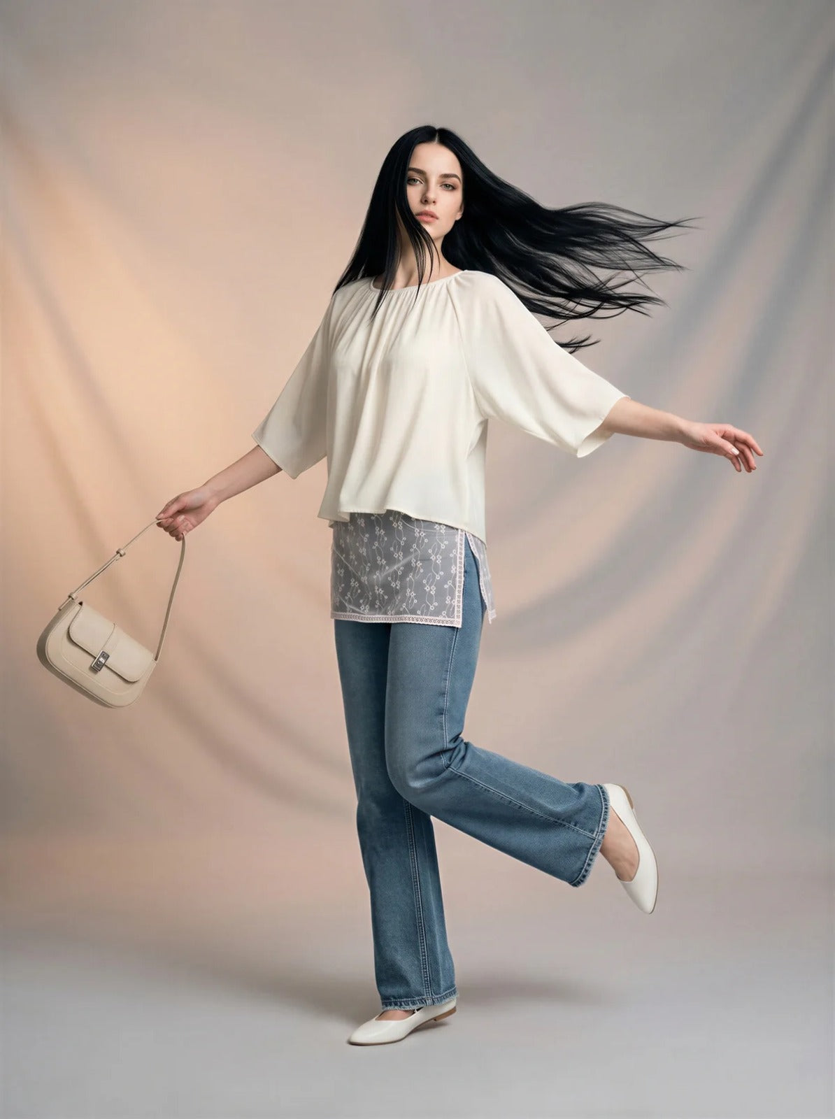 Jean Straigth Fit Con Mascada de Encaje