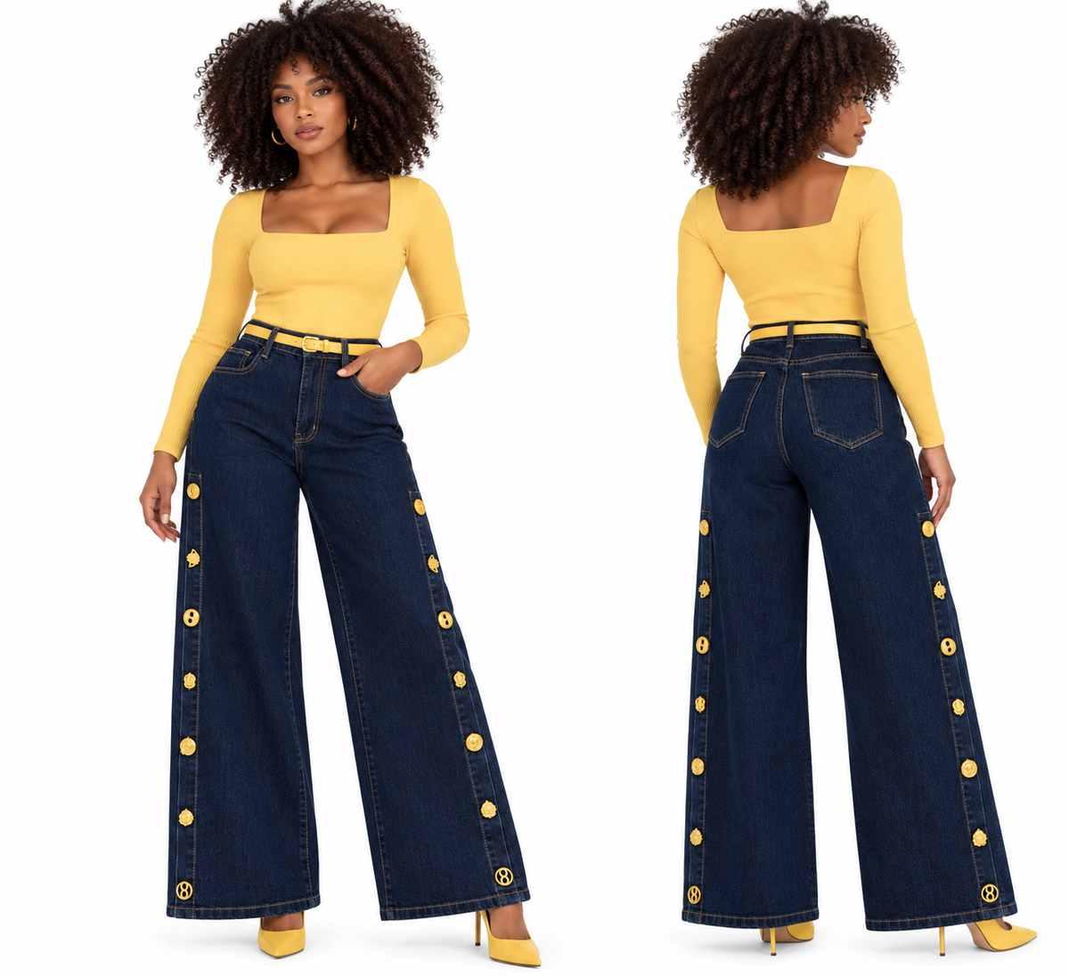 Jeans Wide Leg Detalles/Dorados