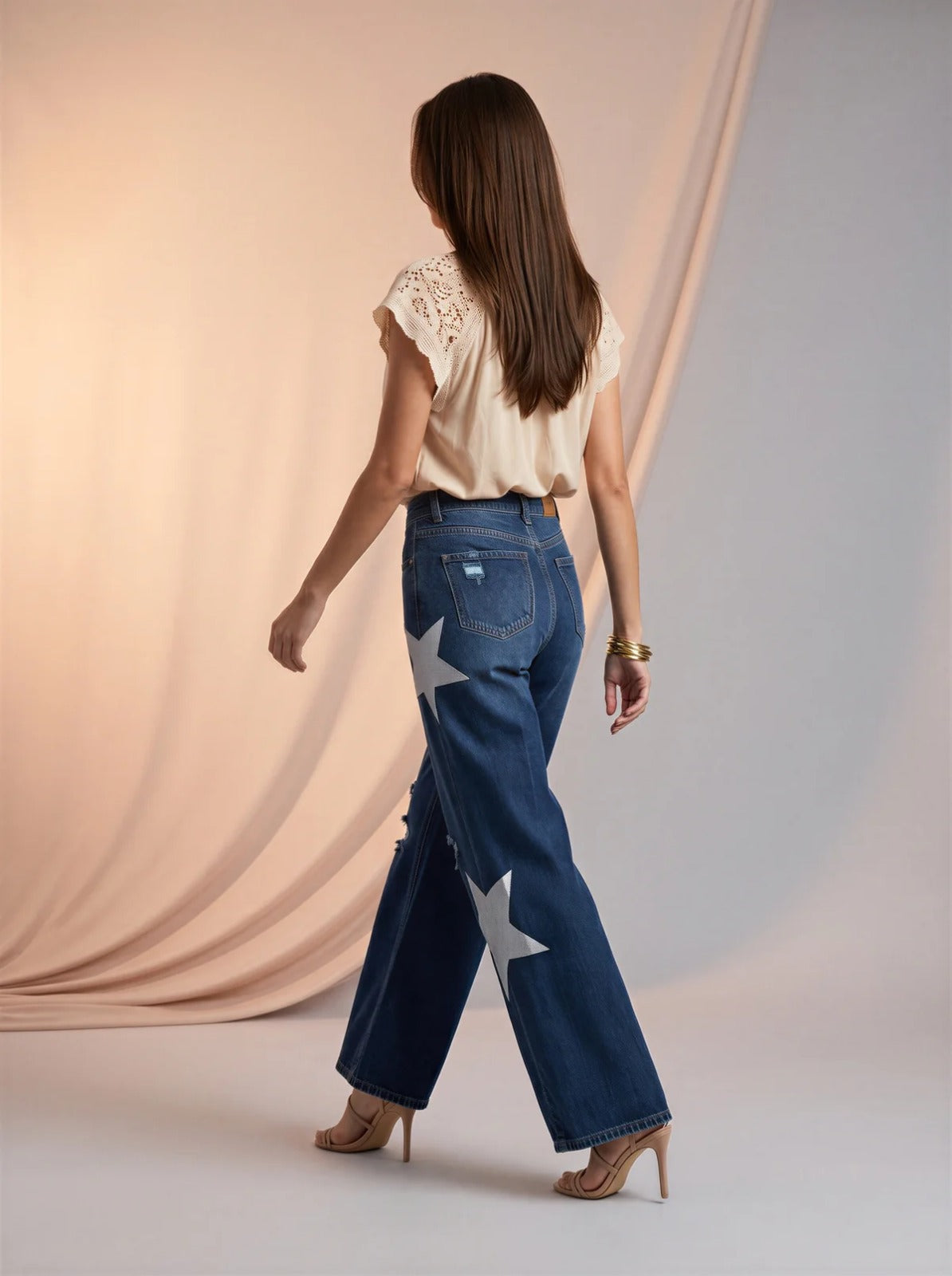 Wide Leg Azul Medio Estrellas