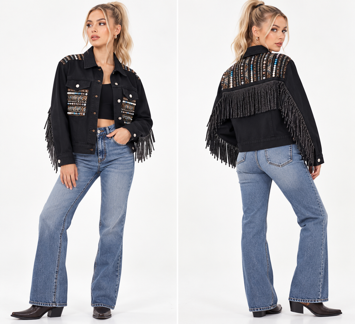 Chamarra Western Boho con Flecos