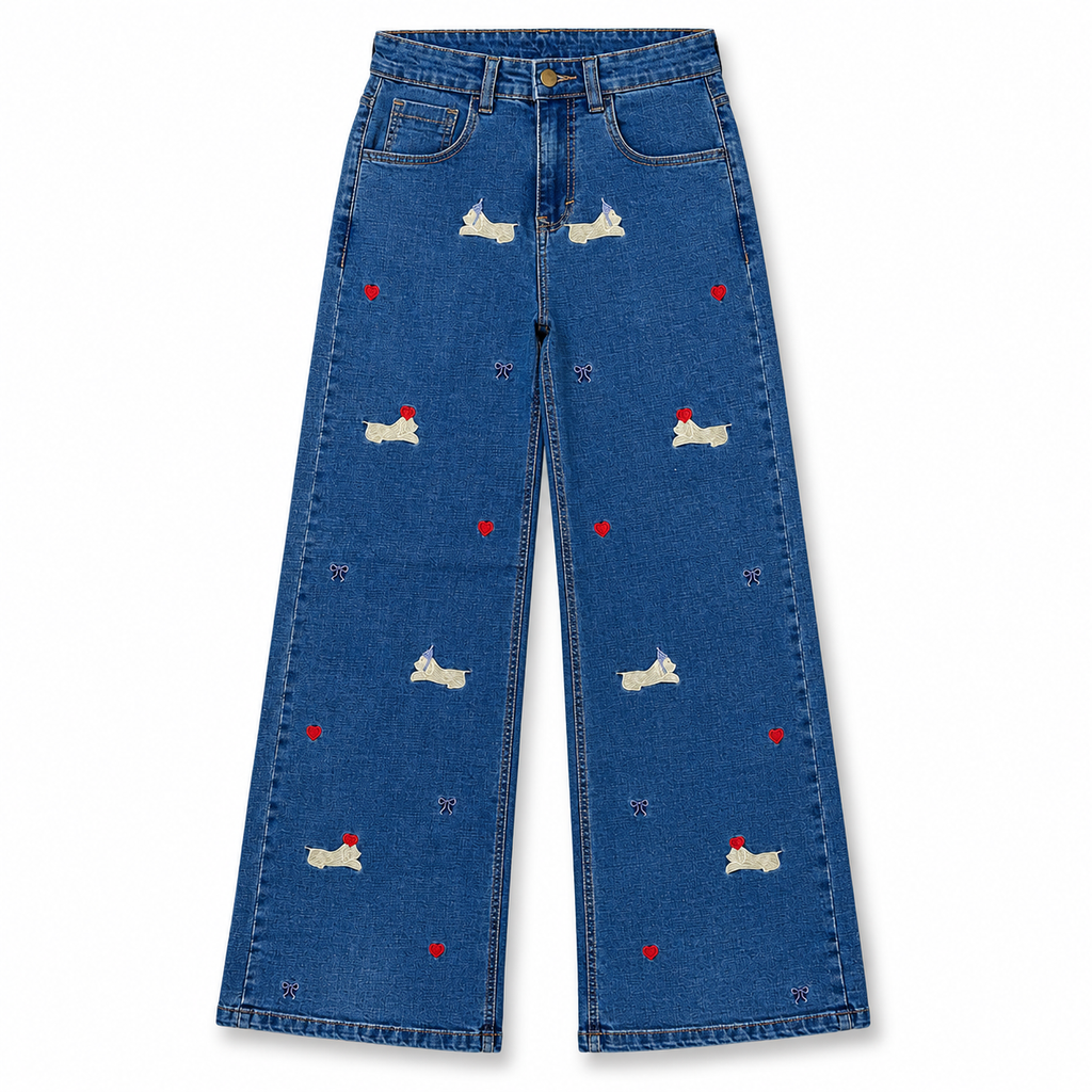 Jeans Palazzo Azul Bordado