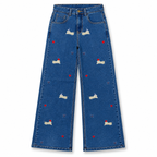 Jeans Palazzo Azul Bordado