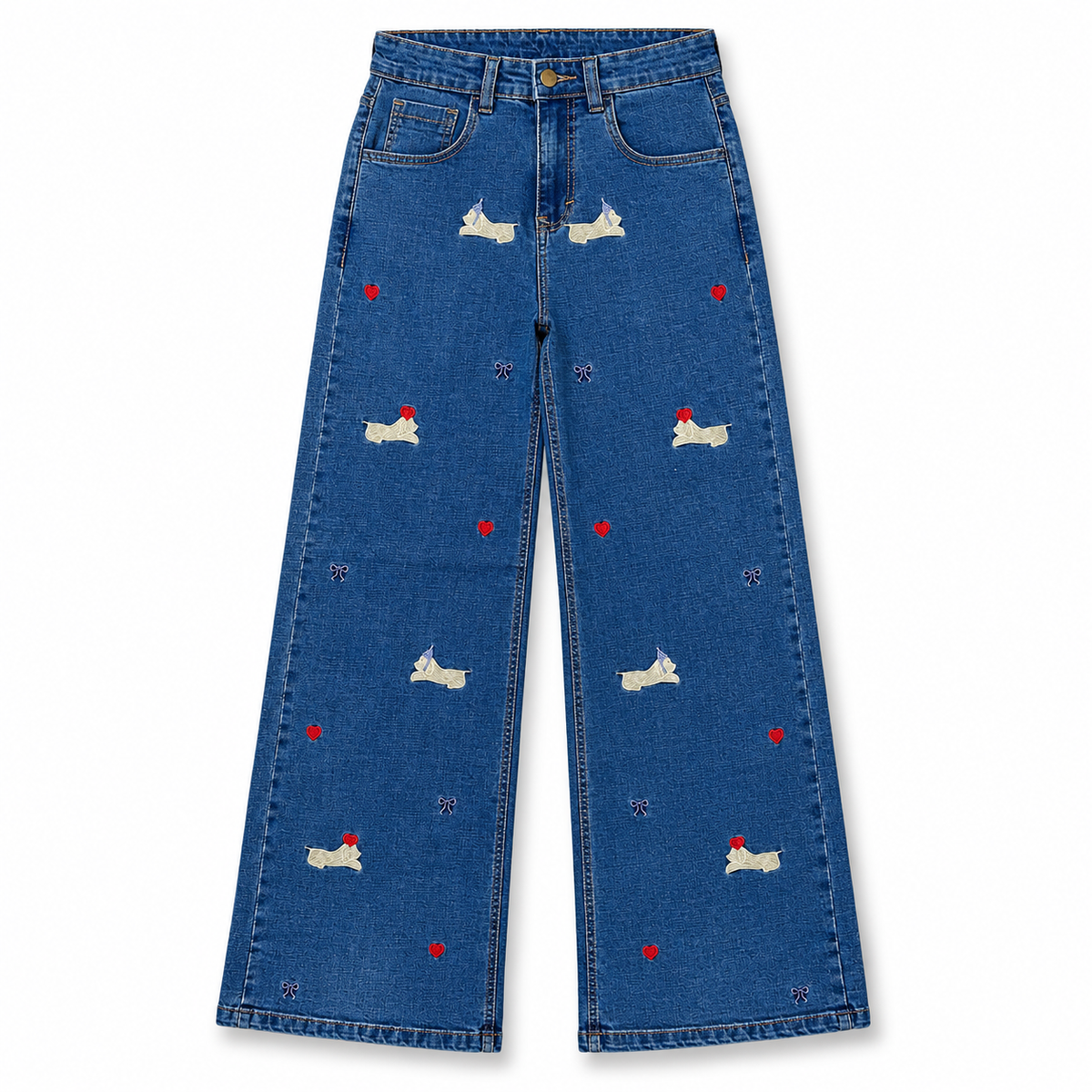 Jeans Palazzo Azul Bordado