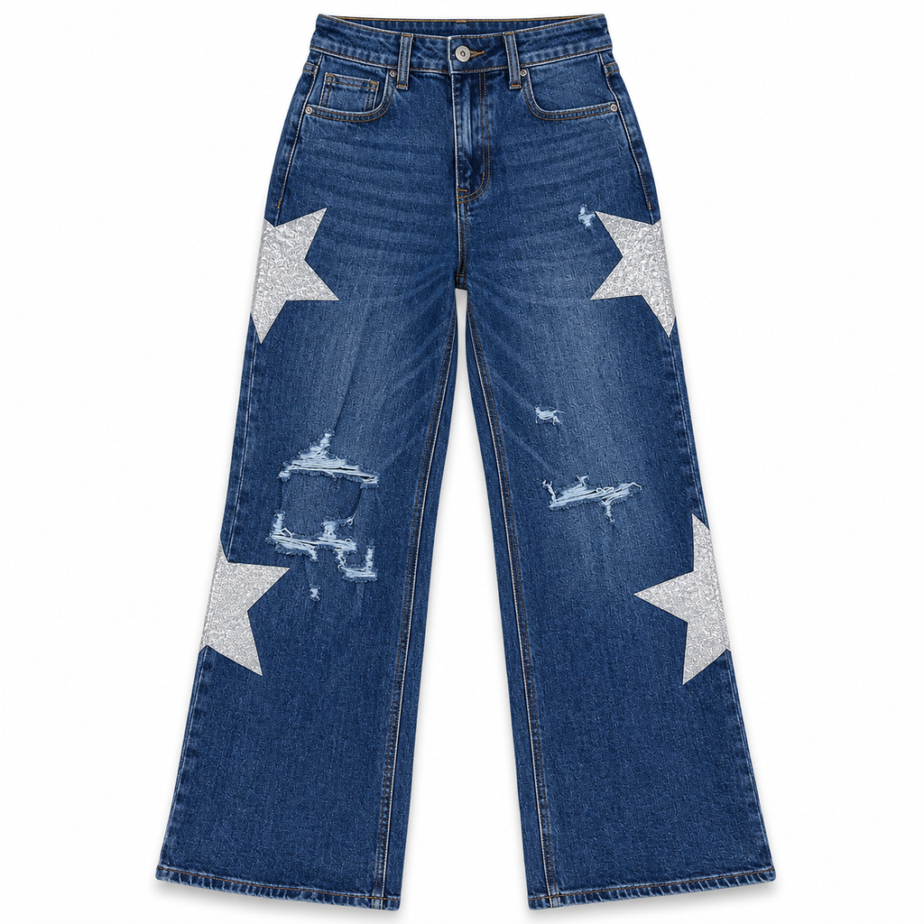 Wide Leg Azul Medio Estrellas