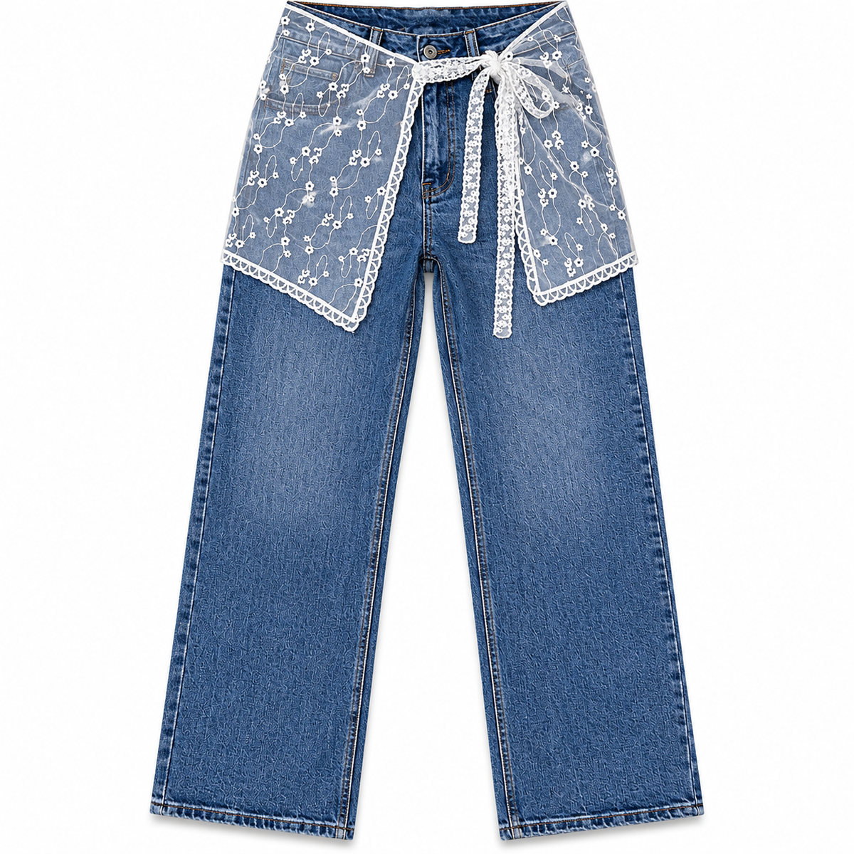 Jean Straigth Fit Con Mascada de Encaje