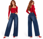 Jeans Wide Leg Studded Denim
