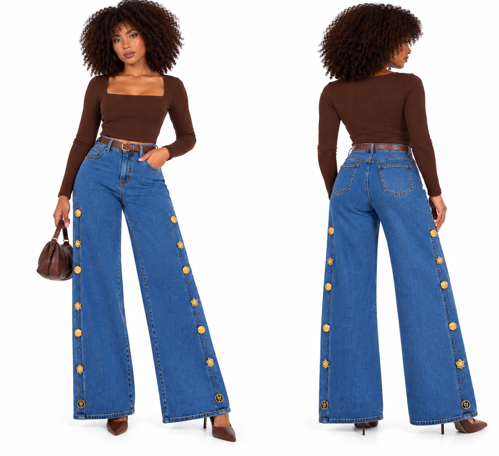 Jeans Wide Leg Detalles/Dorados