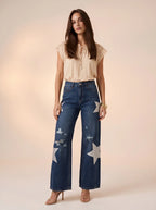 Wide Leg Azul Medio Estrellas