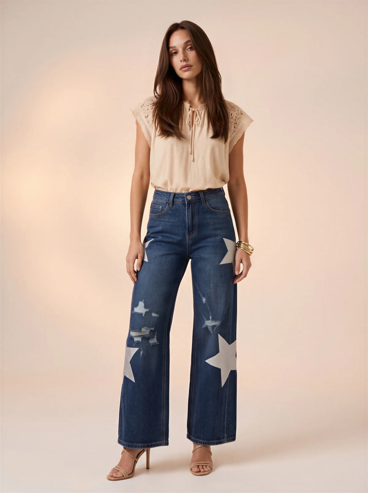 Wide Leg Azul Medio Estrellas