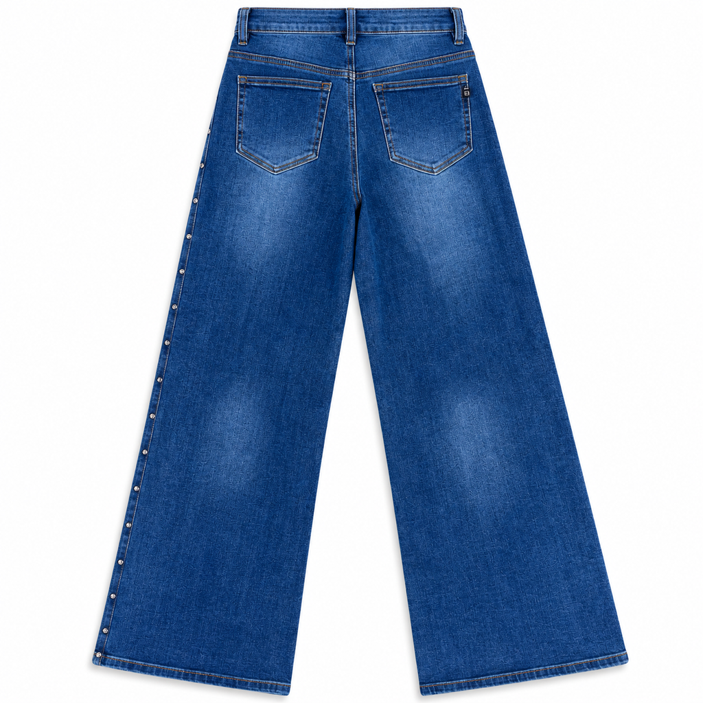 Jeans Wide Leg Studded Denim