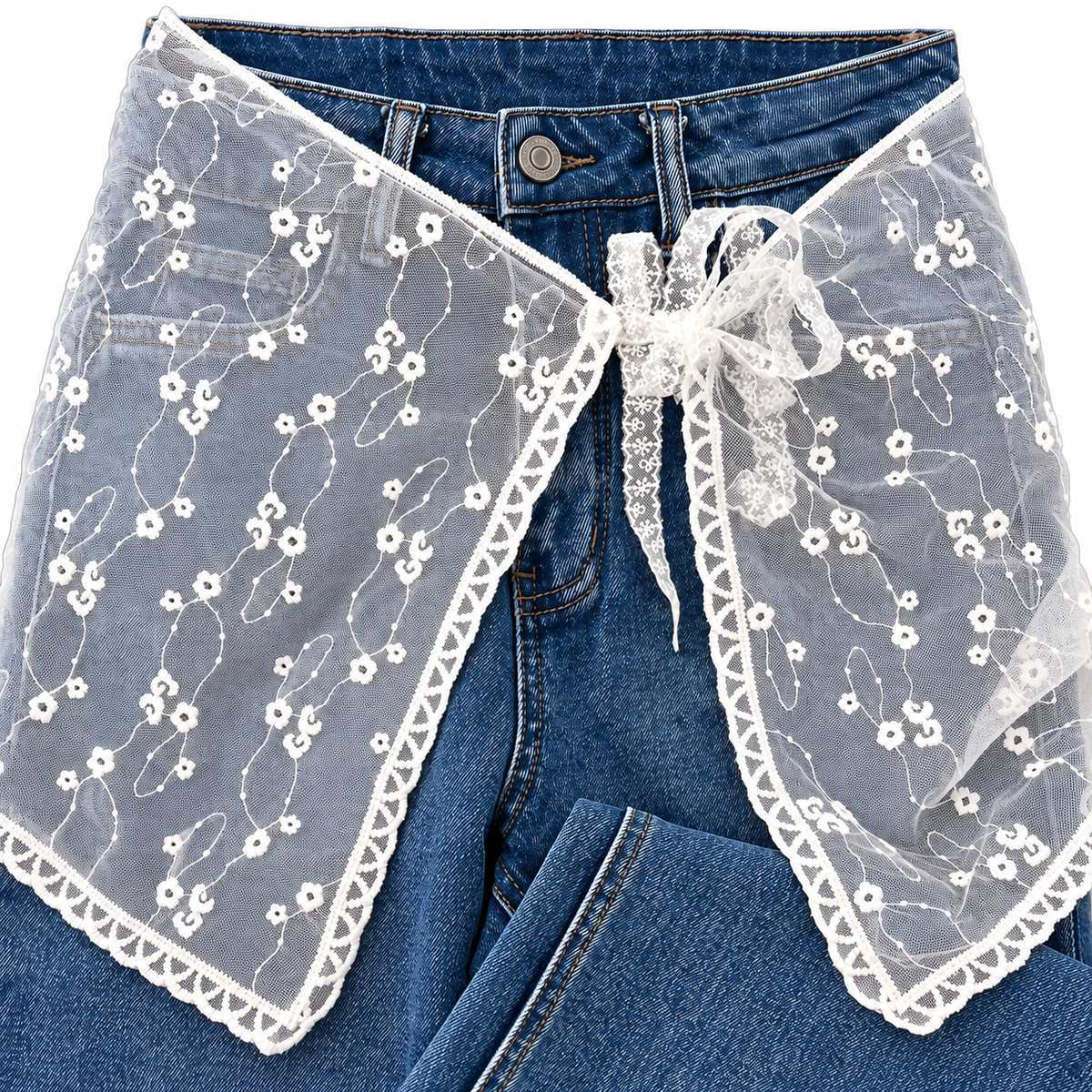Jean Straigth Fit Con Mascada de Encaje