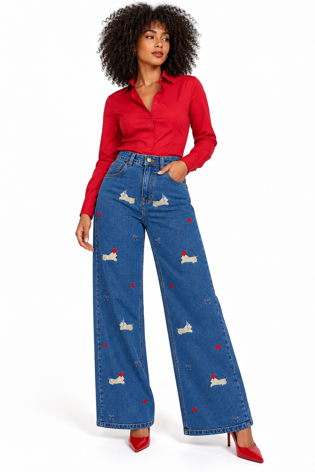 Jeans Palazzo Azul Bordado