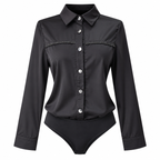Blusa Camisera Satinada con Detalle Contrastante