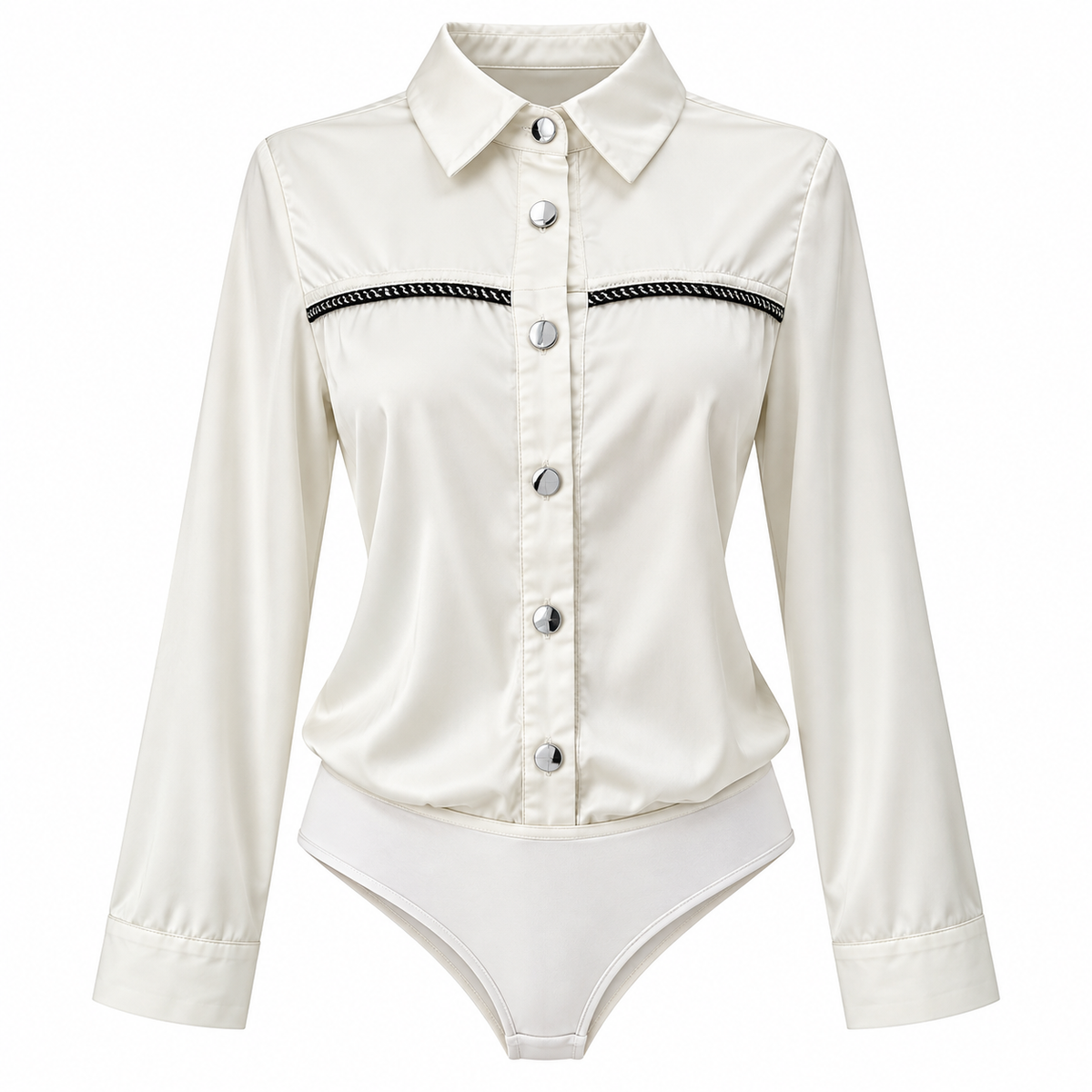 Blusa Camisera Satinada con Detalle Contrastante