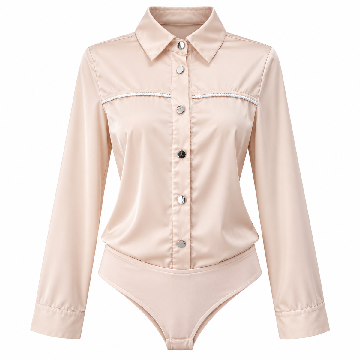 Blusa Camisera Satinada con Detalle Contrastante